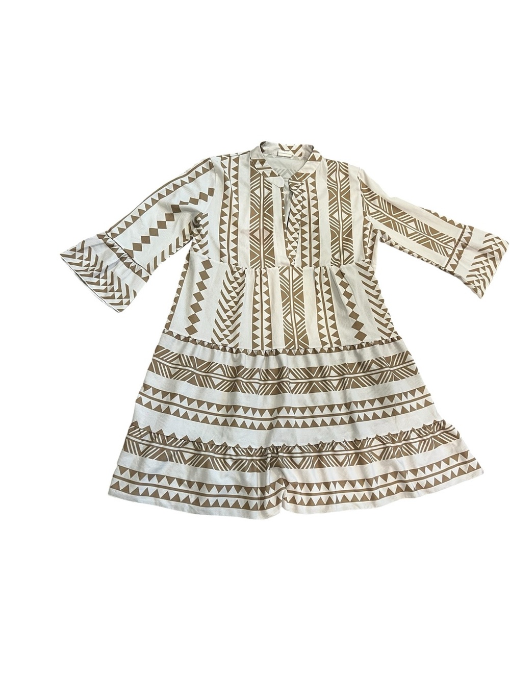 Silk & Salt Cream Geo-Print Tiered Midi Dress